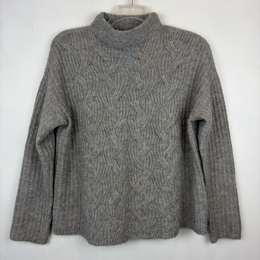 Donna Karan New York Sweater Womens XL Mock Neck Gray Luxury Fuzzy Cozy